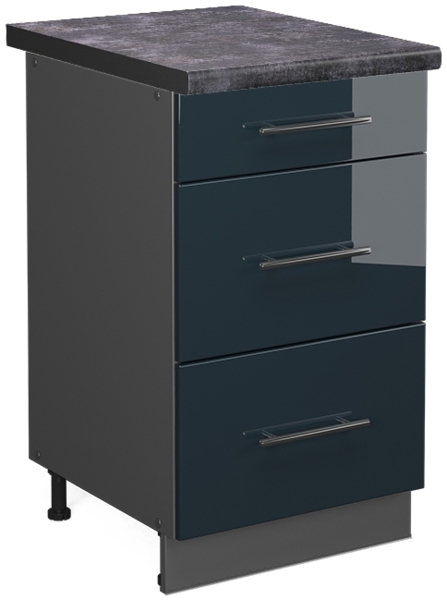 Küchenunterschrank Fame-Line Dunkelblau Hochglanz 50 cm , AP Anthrazit Vicco