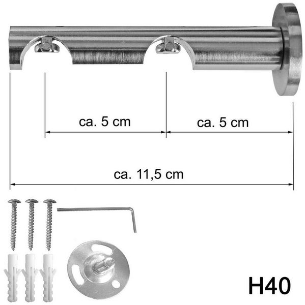 BASIT Gardinenstange Innenlauf Edelstahloptik 20mm mit Wandträgern 120 cm E86, Ø 20 mm, 2-läufig, verschraubt, Aluminium, H40 120 cm E86 Knauf
