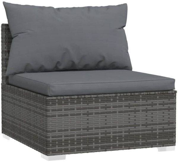 vidaXL Garten-Mittelsofa mit Kissen Grau Poly Rattan 317515