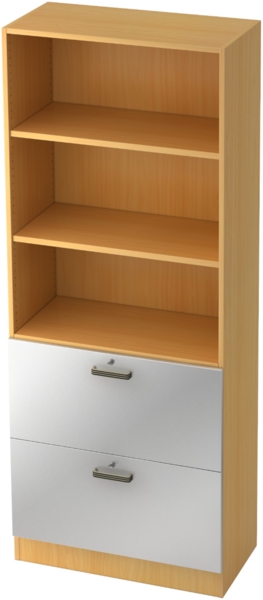 bümö office Aktenschrank mit Hängeregister-Schubladen abschließbar, Büroschrank Holz, 80cm breit in Buche/Silber - Hängeregistratur für Hängeordner, Büro Schrank mit Relinggriffen, 7300-6-S-SG