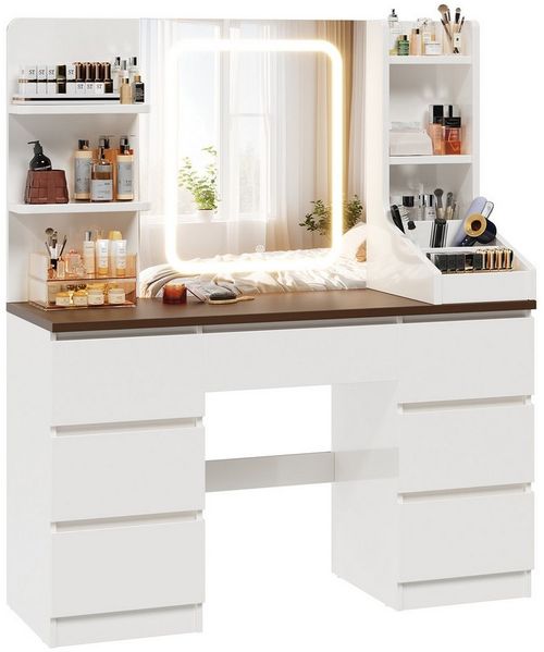 HOMALL Schminktisch Schminktisch Spiegel und LED Mit 7 Schubladen 8 Ablagefächern ostern (GroBe: 110 40*139 cm Einstellbare drei Farbtemperaturen, um thr perfektes Make-up zu prasentieren ostern geschenke)