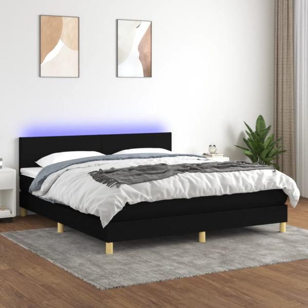 vidaXL Boxspringbett mit Matratze & LED Schwarz 160x200 cm Stoff 3133567