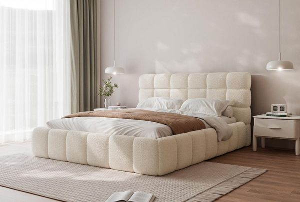 Compleo Polsterbett Wolkenbett, Bouclé Bett, Funktionales Doppelbett