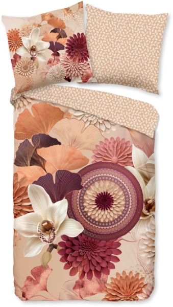 hip Satin Bettwäsche 135x200 Quente Ginkgo Mandala Blüten Blätter puder 33299