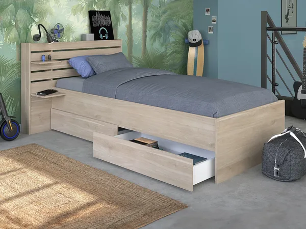 Vente-unique - TENALIA Bett Holz, Platte Beige - B 216,8 cm x H 88,6 cm x L 121,5 cm