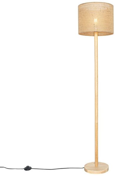 Qazqa Stehlampe Mels, ohne Leuchtmittel, Warmweiß, QAZQA Stehlampe, e27, Naturel, Holz, Landhaus