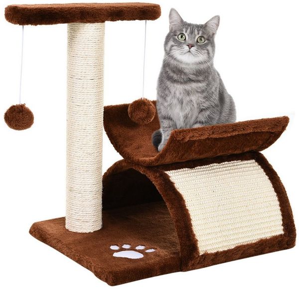 PawHut Kratzbaum Kratzbaum klein Katzenkratzbaum Spielbaum Kratzstamm mit Ball, Braun, 40 x 30 x 43 cm