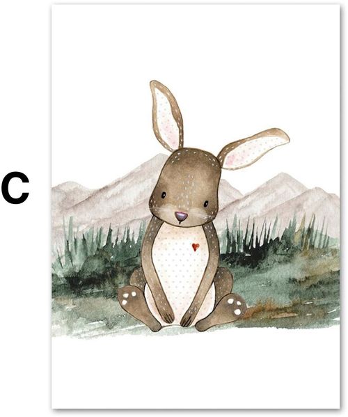 Poster Kinder Wald Tiere Fuchs Waschbär Reh Eule Fuchs Braunbär und Berge als Deko Print ohne Rahmen - F / 50X70cm Bild 5