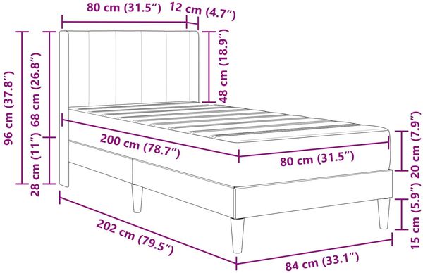vidaXL Bettgestell mit Matratze mit Kopfteil Blau 80 x 200 cm Samt 3414830 Bild 11