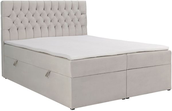 Selsey 'Daissy' Boxbett 180×200 mit Matratze und Topper, Samt, Hellbeige