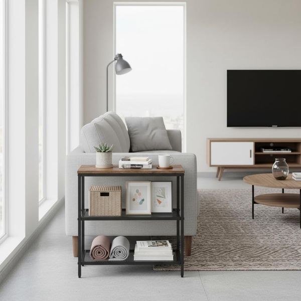 FurnitureR 3-Tier Storage Organizer, Kleiner Konsolentisch, Eingangsgestell, Seitentisch mit 2 Netzschichten, Metallrahmen, Upright Shelf für Zuhause, Sofa, Küche, Essen, Wohnzimmer, Hallway