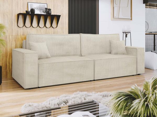 Schlafsofa Kobaro Cord mit 2 Bettkästen und Schlaffunktion (Farbe: Poso 100)