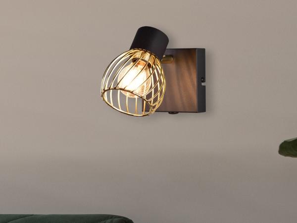 LED Wandstrahler mit Gitter Lampenschirm in Gold, Höhe 16cm