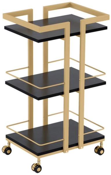 M MCombo Servierwagen mit Rollen, Küchenwagen Barwagen Metallgestell Schwarz-Gold, Moderne Rollwagen Mehrzweckwagen mit 3 Ebenen, für Küche Bad Wohnzimmer Büro, 0033