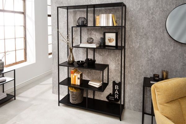 Industrial Bücherregal Slim LINE 185cm Esche schwarz sechs Regalböden Standregal Wohnzimmerregal Regal