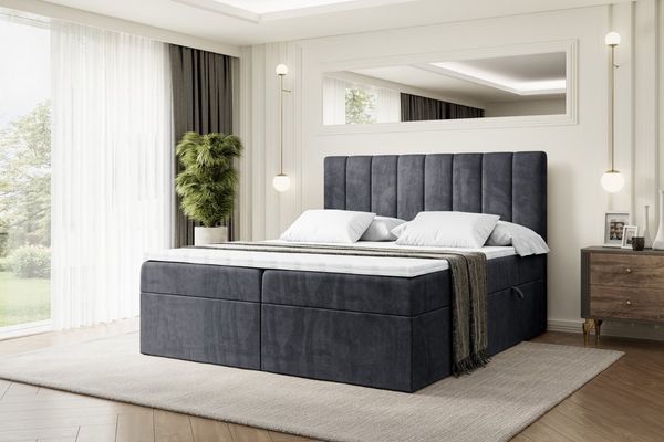 ALTDECOR 'OTTA' Boxbett, Multipocket-Matratze H4, H3 Matratze Bonellfederung, Topper, Kopfteil, H3/Dunkelgrau Casablanca, 180x200
