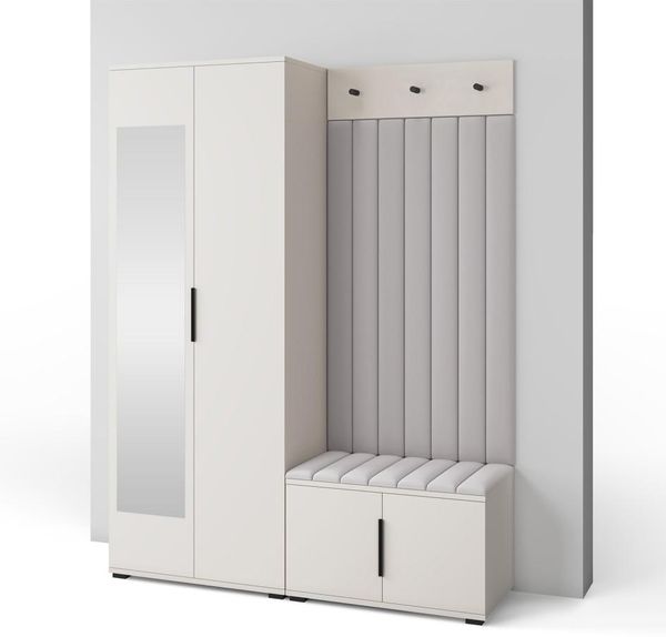 Garderoben-Set Napoli Version 13: Kleiderschrank mit Polsterpaneelen, Schuhschrank Flur und Eingangsbereich (Cashmere/Trinity 32), 185 x 40 x 140 cm