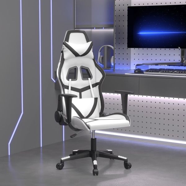 Gaming-Stuhl, Schreibtischstuhl, Bürostuhl mit Massagefunktion Weiß und Schwarz Kunstleder