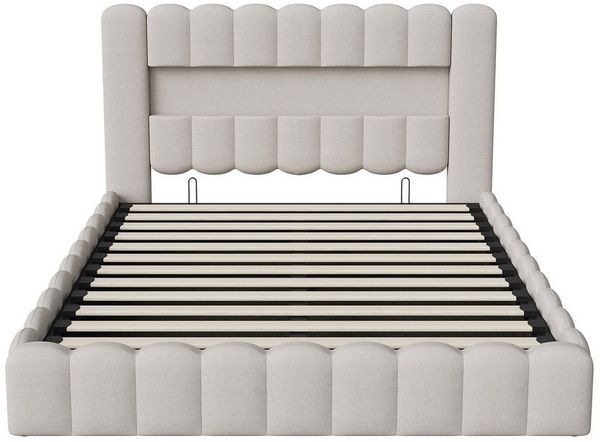 PXloue Polsterbett Doppelbett Jugendbett (ohne Matratze), Stauraumbett, Bettkasten, LED-Beleuchtung, USB-Anschluss, 140x200 cm