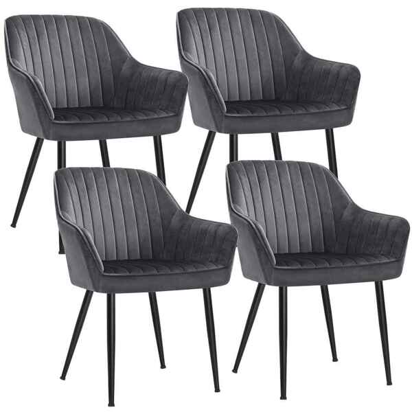 SONGMICS Esszimmerstuhl mit Armlehnen, 4er Set, Samt, 62,5 x 60 x 85 cm, Grau / Schwarz