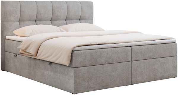 Boxspringbett mit Kopfteil und Topper, Doppelbett - RICO - 160x200cm - Hellgrau Stoff - H3 Bild 3