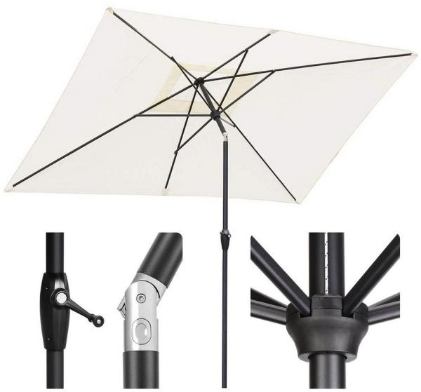 Sekey Sonnenschirm mit Kurbel und UV50+, knickbar, Aluminium creme, 200 × 300 cm