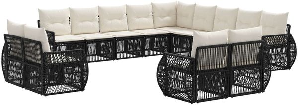 vidaXL Gartensofa-set 13 pcs Schwarz und Cremeweiß Poly-Rattan 3435598