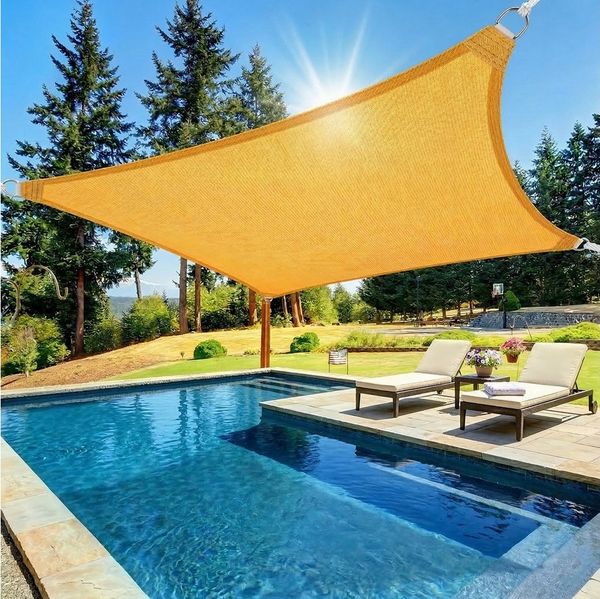 Rosnek Sonnensegel Rechteckig HDPE wasserabweisend mit UV-Schutz, wasserdurchlässig, 180g/m², mit D-Ringen, für Garten Terrasse Balkon Pool-Gelb