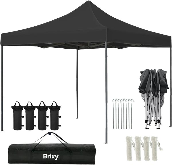 Brixy Partyzelt – faltbar – Easy Up – 3 x 3 m – wasserdicht – Pavillon – inkl. Tragetasche – anthrazit