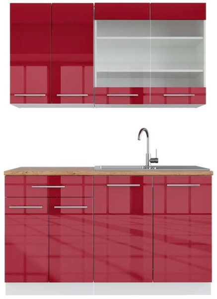 Singleküche Fame-Line Bordeaux Hochglanz/Weiß 140 cm , AP Eiche Vicco