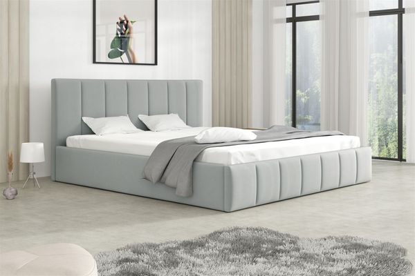 Polsterbett Doppelbett DETROIT Komplettset 180x200cm Stoff Magic Velvet Hellgrau