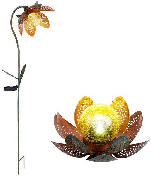 2er Set Solarleuchten, Blume, grün gold