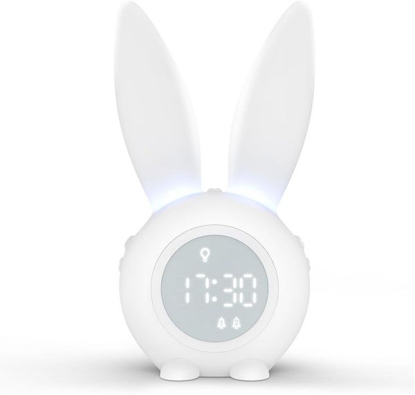 EXTSUD LED Nachtlicht Kinder Lichtwecker Cute Rabbit Kinderwecker, Creative Nachttischlampe Snooze-Funktion zeitgesteuertes Nachtlicht