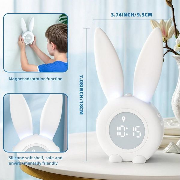 EXTSUD LED Nachtlicht Kinder Lichtwecker Cute Rabbit Kinderwecker, Creative Nachttischlampe Snooze-Funktion zeitgesteuertes Nachtlicht