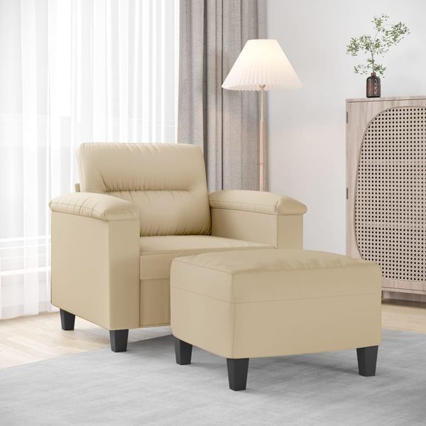 vidaXL Sessel mit Hocker Creme 60 cm Mikrofasergewebe 3201229