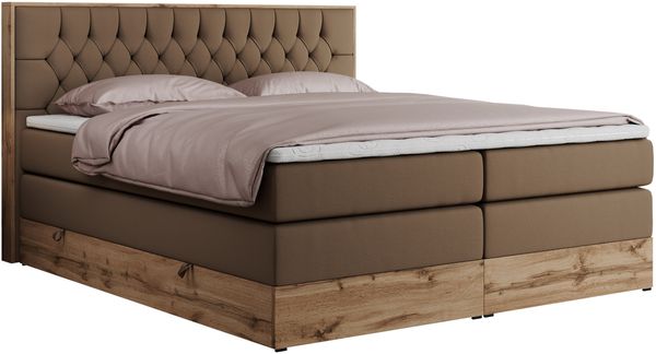 Boxspringbett AMORE KING, Doppelbett mit Multipocket-Matratze, Polsterbett mit Kopfstütze - 180 x 200 cm - Braun Kunstleder - H3 Bild 4