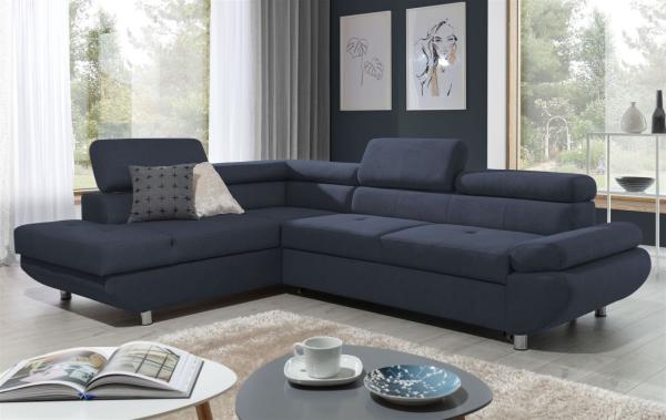 Ecksofa Sofa PANOS Stoff Esito Dunkelblau mit Schlaffunktion Ottomane Links