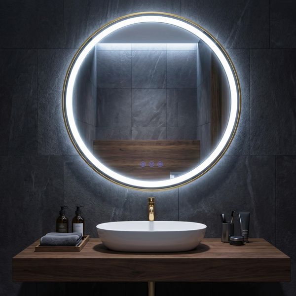 SONGMICS Badspiegel mit Beleuchtung, Spiegel rund, Wandspiegel, Badezimmerspiegel Antibeschlag-Funktion, Farbtemperatur und Helligkeit einstellbar, Bad Schlafzimmer, 51 cm, wolkenweiß LWM213WC02