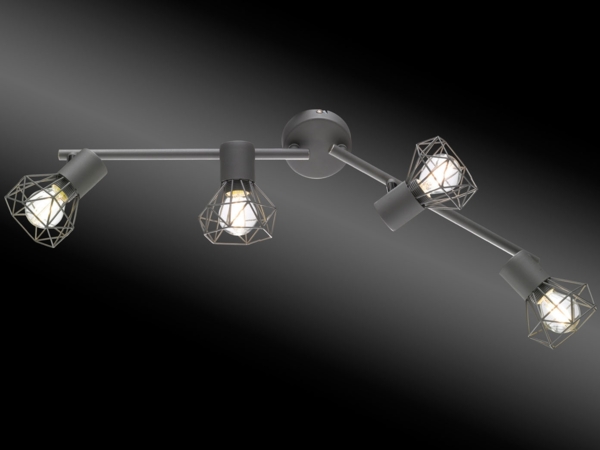 LED Deckenstrahler Grau 4-flammig, Gitterlampe schwenkbar, Breite 60cm
