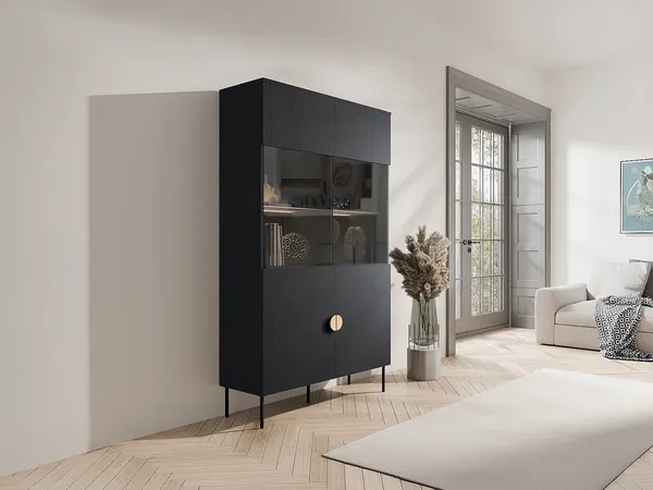 Vente-unique - NATANIEL Display cabinet GlasHolz, Platte Schwarz - B 40 cm x H 187,6 cm x L 106,6 cm