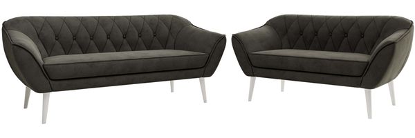 Skandinavisches Sofa Set PIRS 3-2, Komplettset, Wellenfederung, weiße Füße, Sitzgruppe, Polstermöbel Set - Dunkelgrau Velvet Bild 6