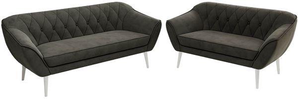 Skandinavisches Sofa Set PIRS 3-2, Komplettset, Wellenfederung, weiße Füße, Sitzgruppe, Polstermöbel Set - Dunkelgrau Velvet Bild 8