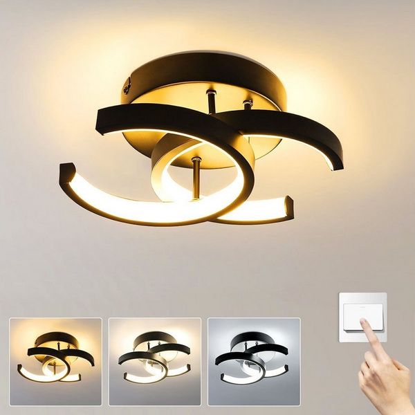 oyajia Deckenleuchte Schwarz LED Deckenleuchte, 6W LED Decklampe 600lm, 3-Farbige Dimmbar, LED fest integriert, Kaltweiß/Naturweiß/Warmweiß, Deckenlampe Durchmesser 25cm,für Schlafzimmer Flur Küche Balkon