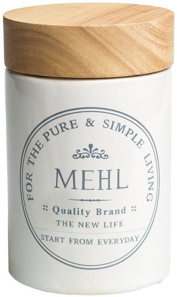 KHG Vorratsdose für Mehl aus Steinzeug mit Akazienholz‑Deckel – im Landhausstil, Steingut, Aufbewahrungsdose für Mehl – schützt Aroma da luftdicht verschließbar