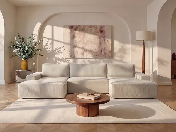 Vente-unique - AMELIA Sofa SamtStoff Beige - B 167 cm x H 85 cm x L 358 cm