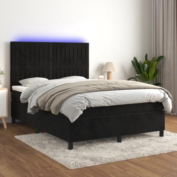 vidaXL Boxspringbett mit Matratze & LED Schwarz 140x200 cm Samt 3136247