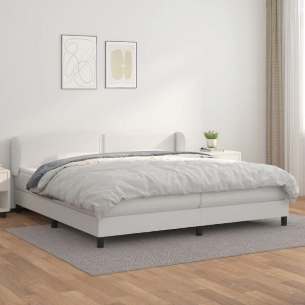 vidaXL Boxspringbett mit Matratze, Härtegrad: H2, Kunstleder Weiß 200 x 200 cm