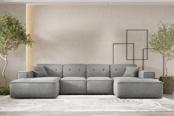 Wohnlandschaft Sofa U-Form CESINA in Stoff Opera Velvet Steingrau