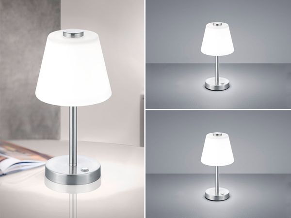 2er SET LED Tischlampen Silber matt mit Glaslampenschirm Weiß, Höhe 29cm
