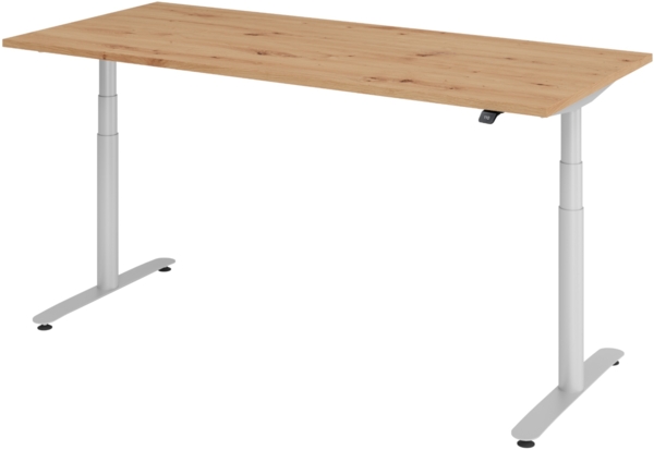 bümö elektrisch höhenverstellbarer Schreibtisch 180x80 cm mit Memory, Bluetooth & App-Steuerung - Schreibtisch höhenverstellbar elektrisch , elektrischer Schreibtisch Asteiche, Gestell silber, XDLR-19-R-S